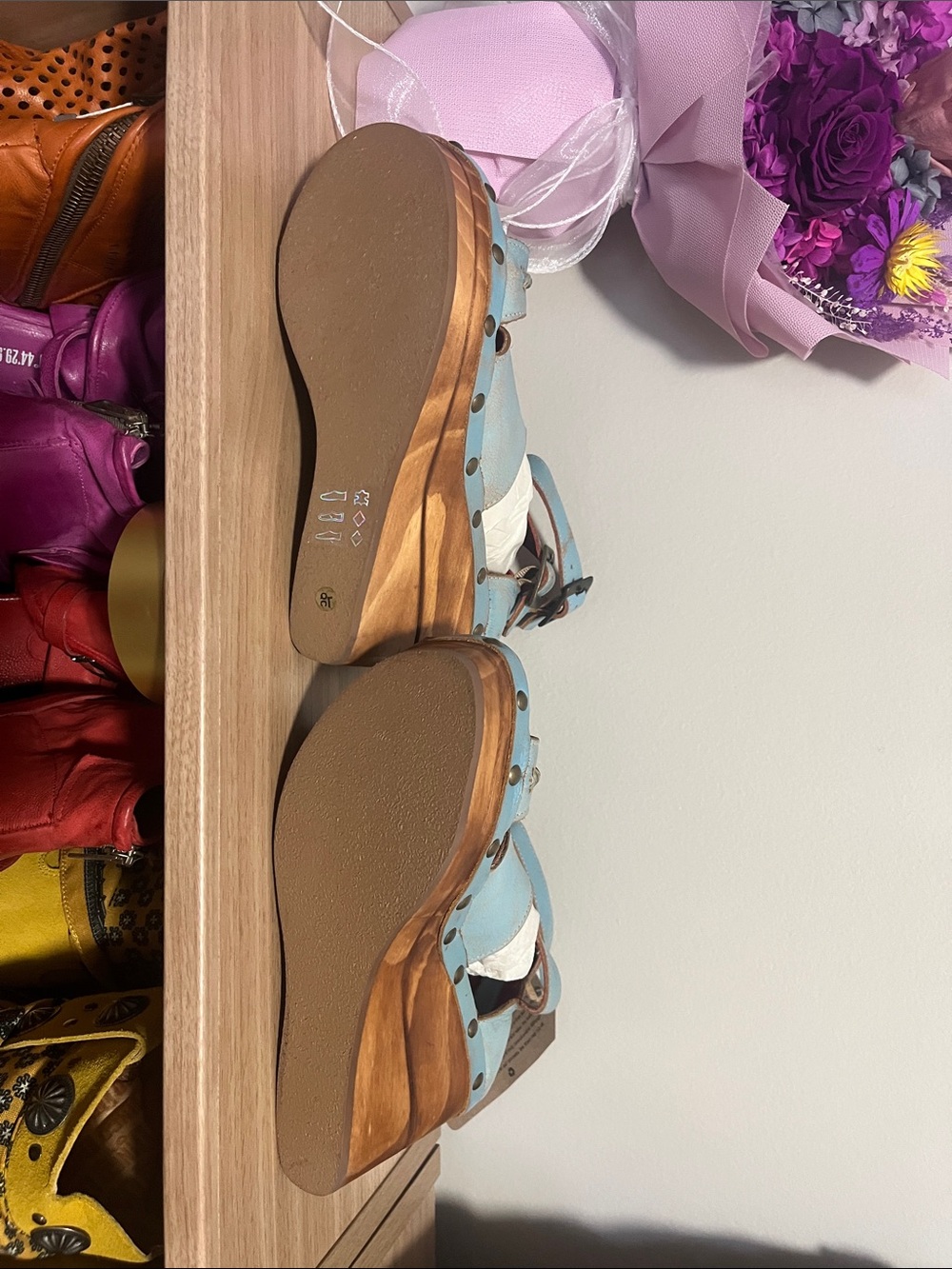BED|STU Sky Blue Leather Platform Sandals with Ankle Strap - Picture 7 of 7